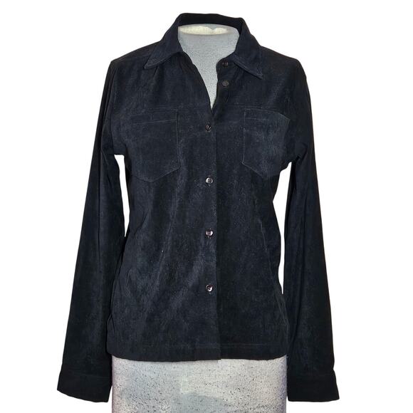 Black Faux Sude Button Down Top Size Small - Picture 1 of 4